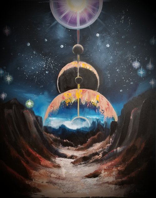 Parade of Planets! Original Oil Painting on Canvas. 16" x 20". 40.6 x 50.8 cm 2020. by Alexandra Tomorskaya/Caramel Art Gallery