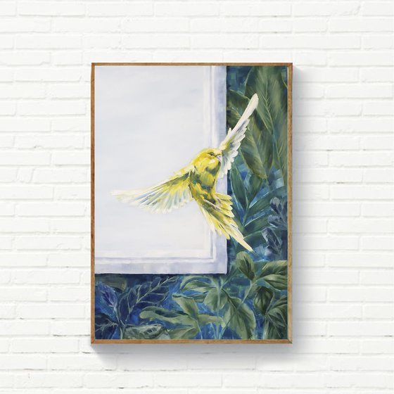 Oil painting Bird Flight Parrot