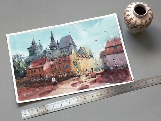 Biertan, Transylvania, watercolor painting on paper. 2023