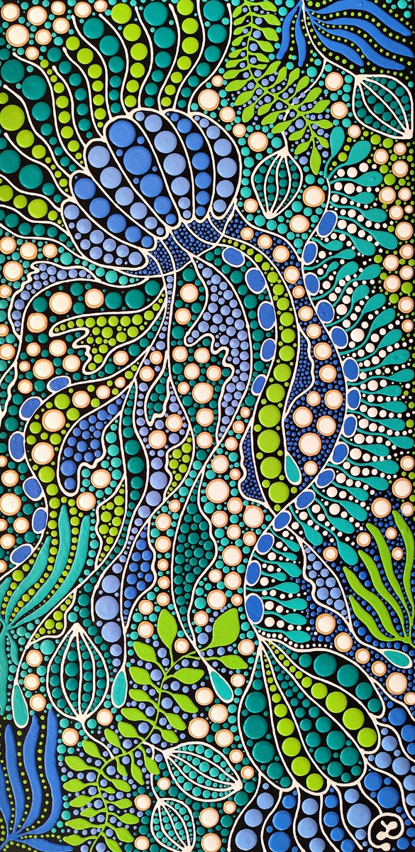 Organic Landscape Acrylic Painting By Oxana Lazari, 12 X 24", Blue Medusa, Original Artwork