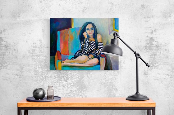 OLESYA - expressive woman portrait inspired by German Expressionist artists gift idea home decor