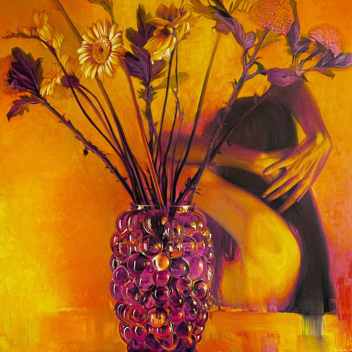 Impressionistic Portrait Oil Painting By Anastasia Parfilo, 47 X 47, Yellow Light, Original Artwork