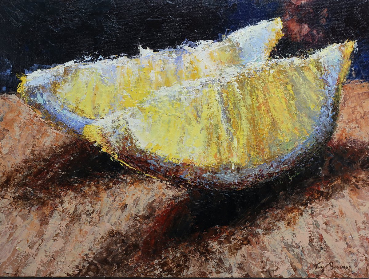 Impressionistic Still Life Acrylic Painting By Tony Berriman, 16 X 12", Chopped Lemons, Original Artwork