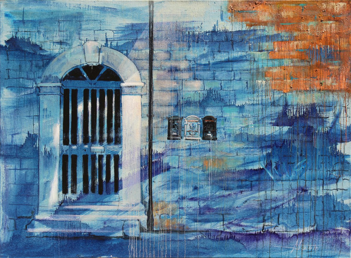 Expressive Cityscapes Oil Painting By Anatoliy Menkiv, 67 X 49, Expectation, Original Artwork