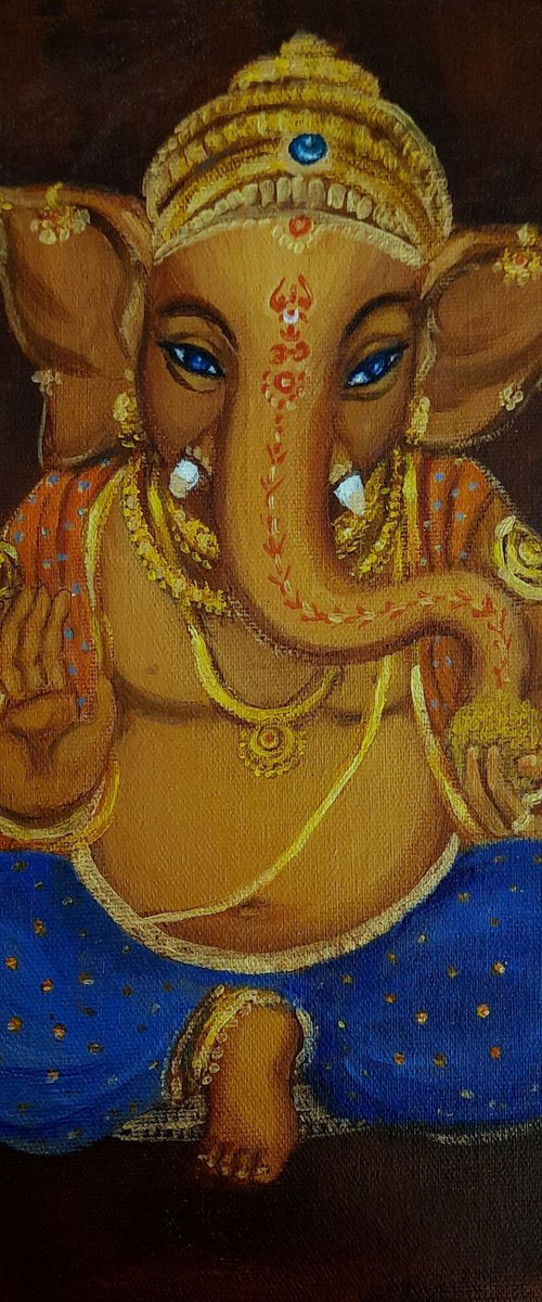 Lord Ganesh with blue eyes by Asha Shenoy