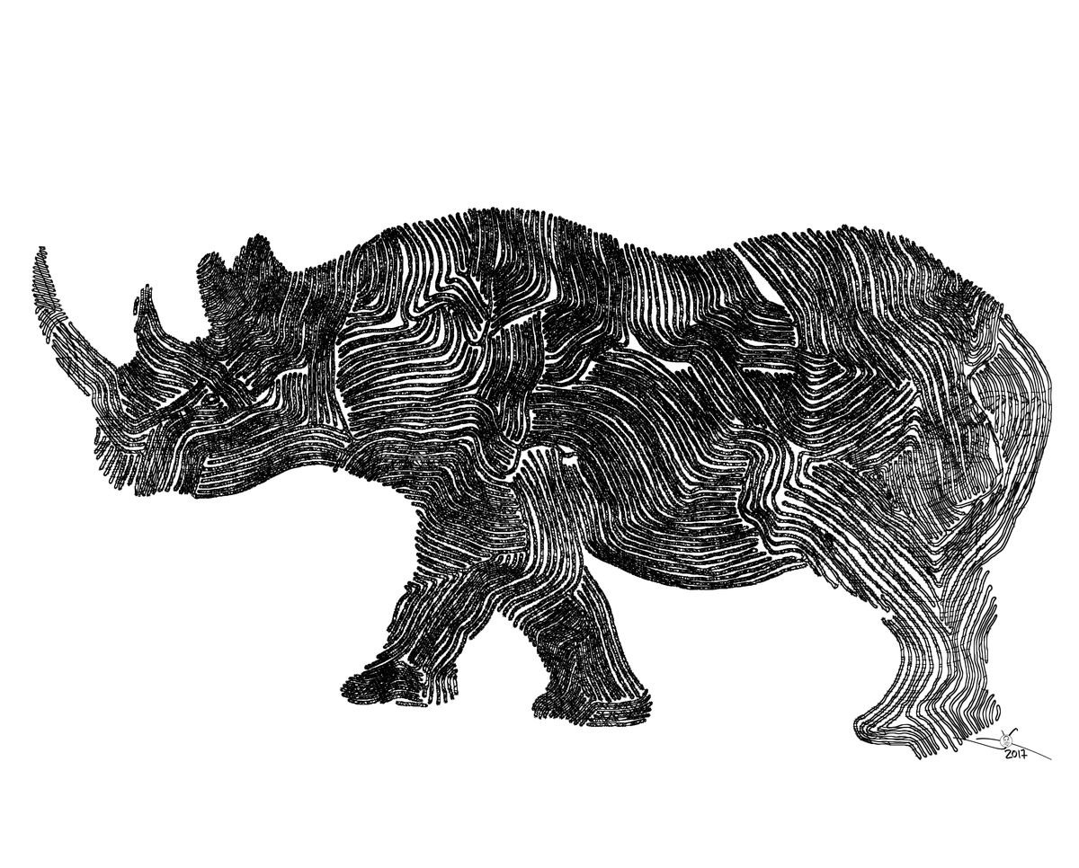 Rhino with Horn, 16 x20 inches(40x50cm) by Jeff Kaguri