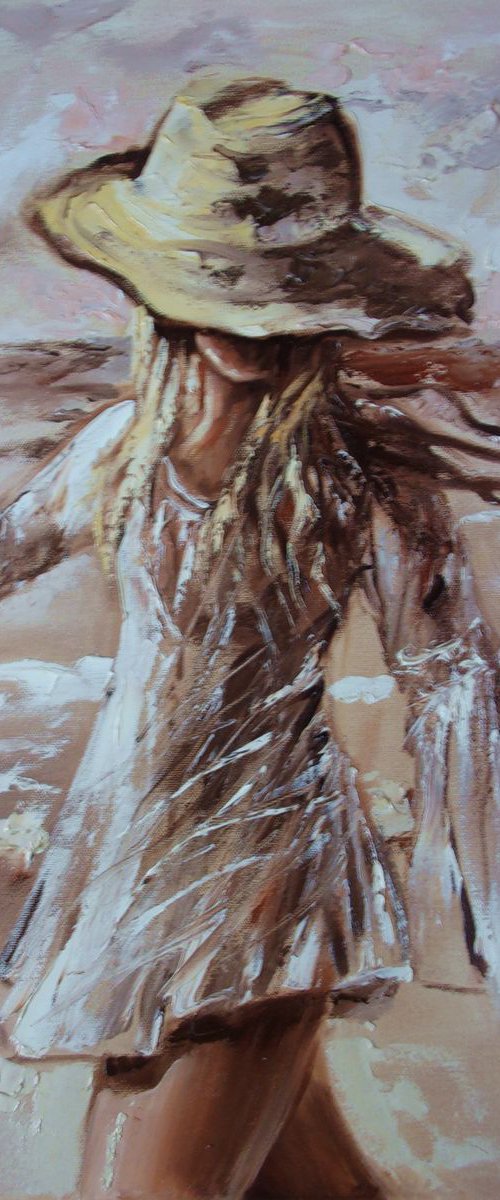 " SUMMER ... "- SKY SEA SAND liGHt  ORIGINAL OIL PAINTING, GIFT, PALETTE KNIFE by Monika Luniak