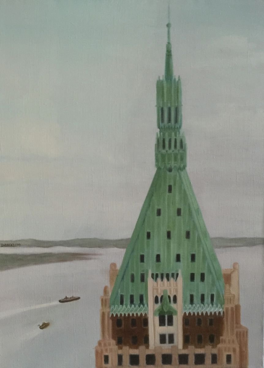 Photorealistic Cityscapes Oil Painting By Leslie Dannenberg, 18 X 24", 40 Wall Street, Original Artwork