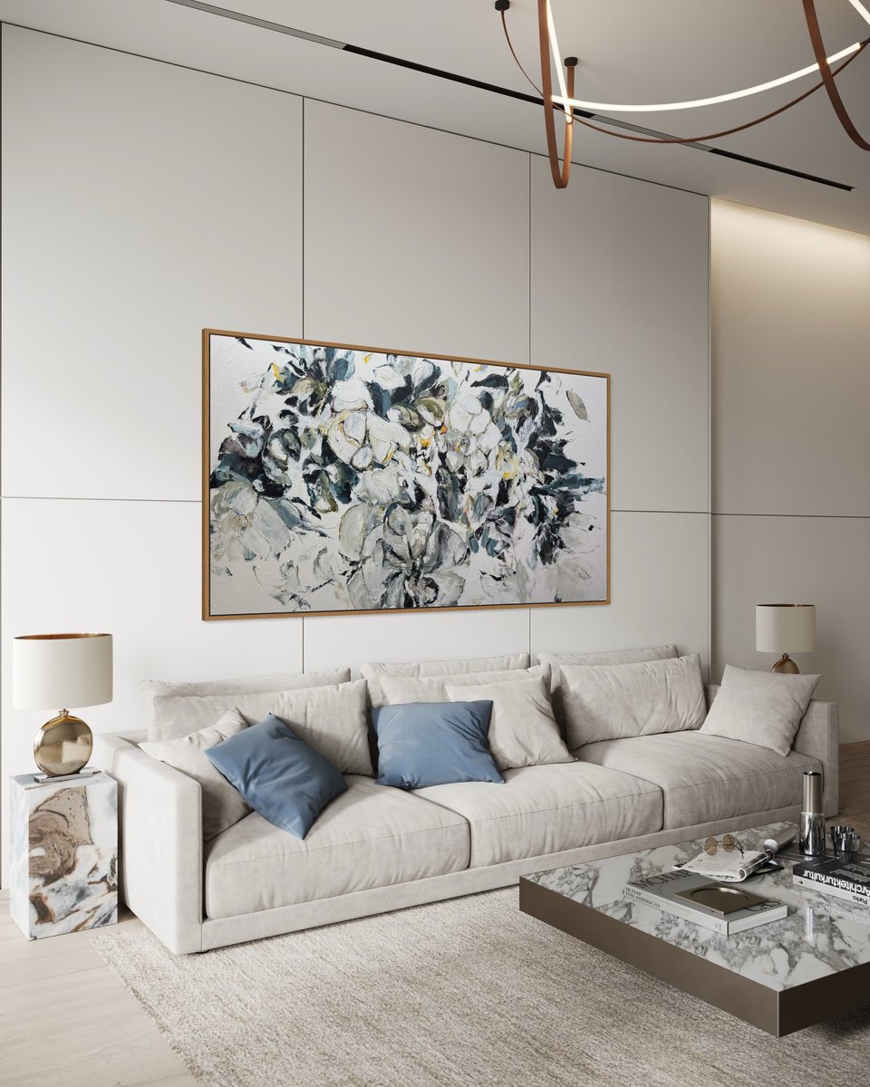 Impressionistic Botanical Acrylic Painting By Tetiana Hutsul, 47 X 87", Softness Was Her Sin, Original Artwork