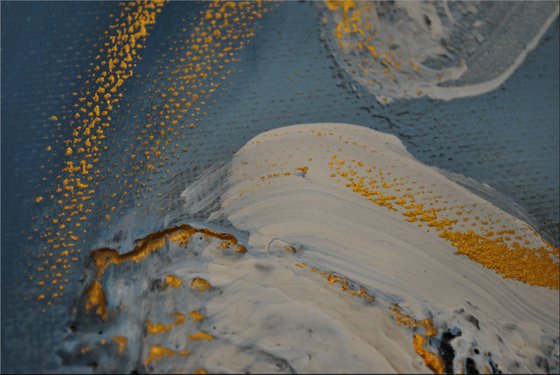 Family - abstract acrylic painting, canvas wall art, blue, black, white gold, framed modern art