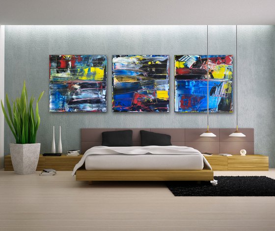 "Catharsis" - Save As A Series - Original Large PMS Abstract Acrylic Painting Triptych on Artist-Stretched Canvas - 108" x 36"