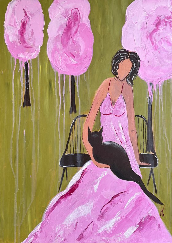 Woman with Cat Painting