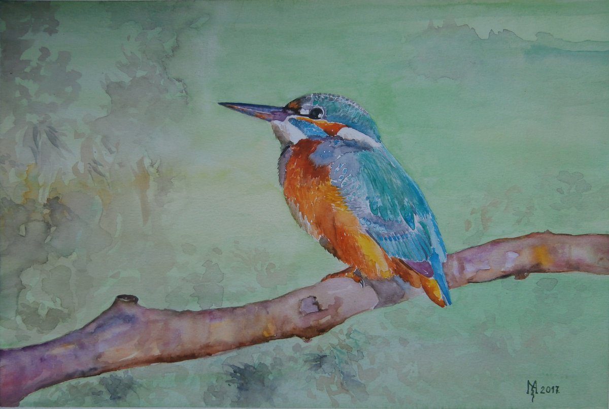 Impressionistic Animal Watercolour By Zoran Mihajlovic Muza, 12 X 8", Kingfisher, Original Artwork