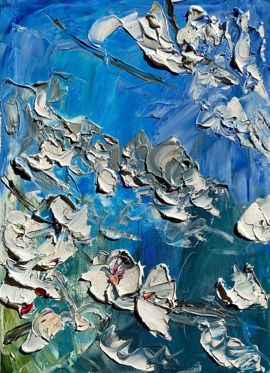 Impressionistic Botanical Oil Painting By Mily Art, 11 X 15", Impasto Blossom Painting, Original Artwork