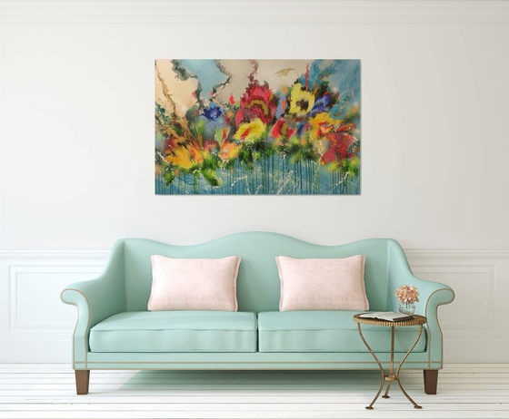 "Flowers floating in water"  XL Abstract Painting