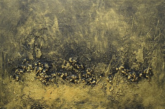 Large Abstract Textured Painting Black and Gold. Modern Art with Heavy Texture. Abstract Landscape Contemporary Artwork for Livingroom or Bedroom