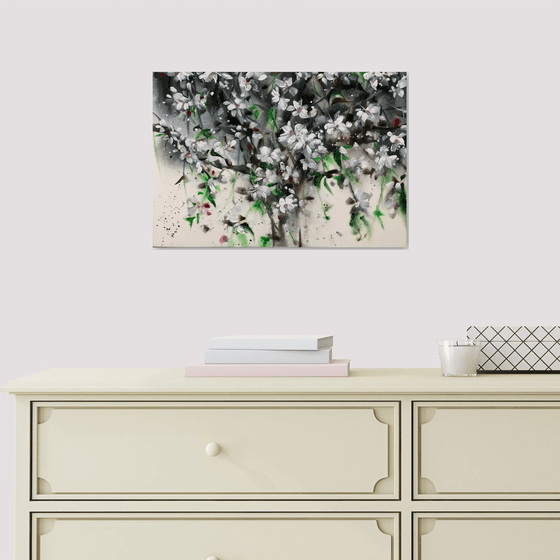 Thousands of cherry blossoms. One of a kind, original painting, handmad work, gift, watercolour art.