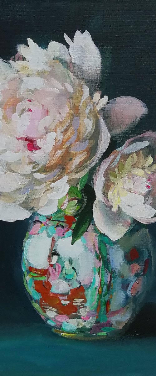 “Two peonies in Chinese vase ” by Anna Silabrama