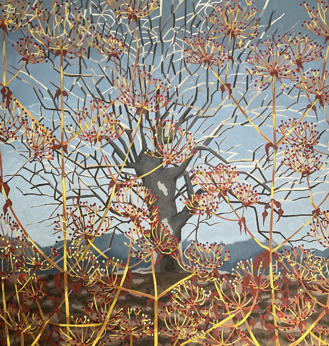 Expressive Botanical Oil Painting By Tarja Laine, 35 X 35", Mother Tree, Original Artwork