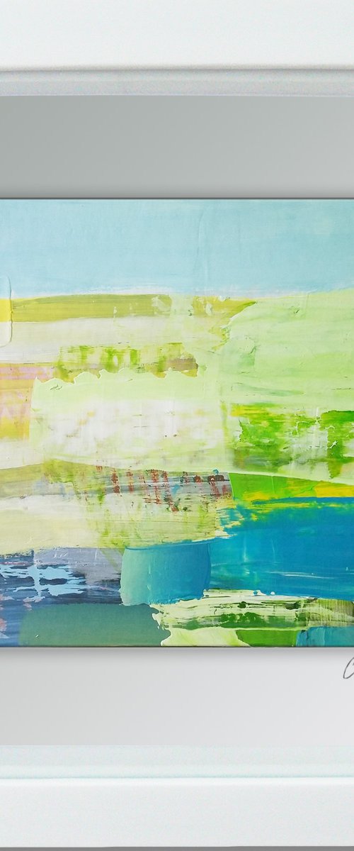 Framed ready to hang original abstract - patchwork landscape #1 by Carolynne Coulson