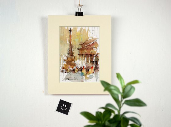 Rome, Pantheon Watercolor Art