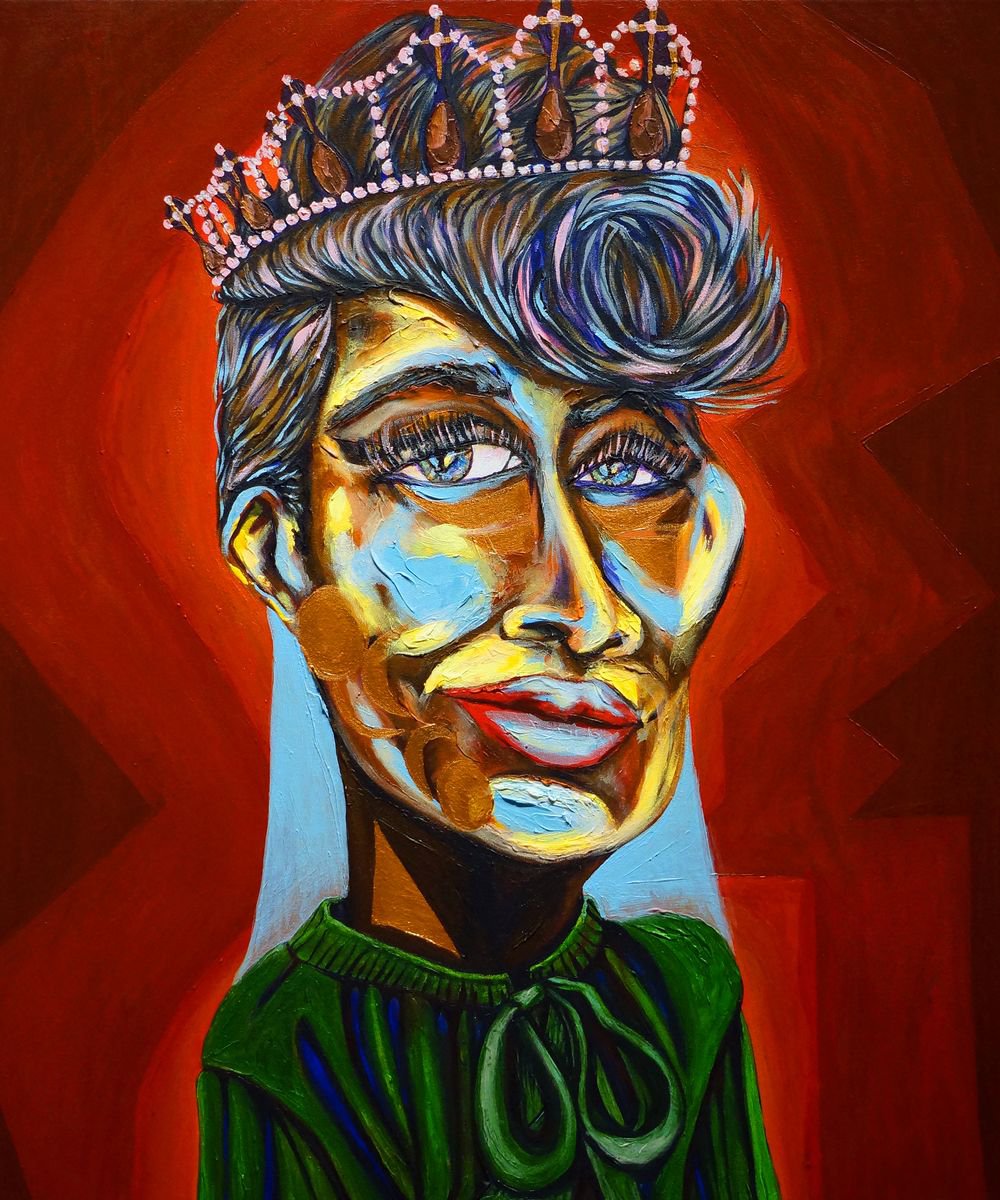Urban And Pop Portrait Acrylic Painting By Kimi Kaa, 30 X 36", Queen Of Jazz (Jazz Series), Original Artwork