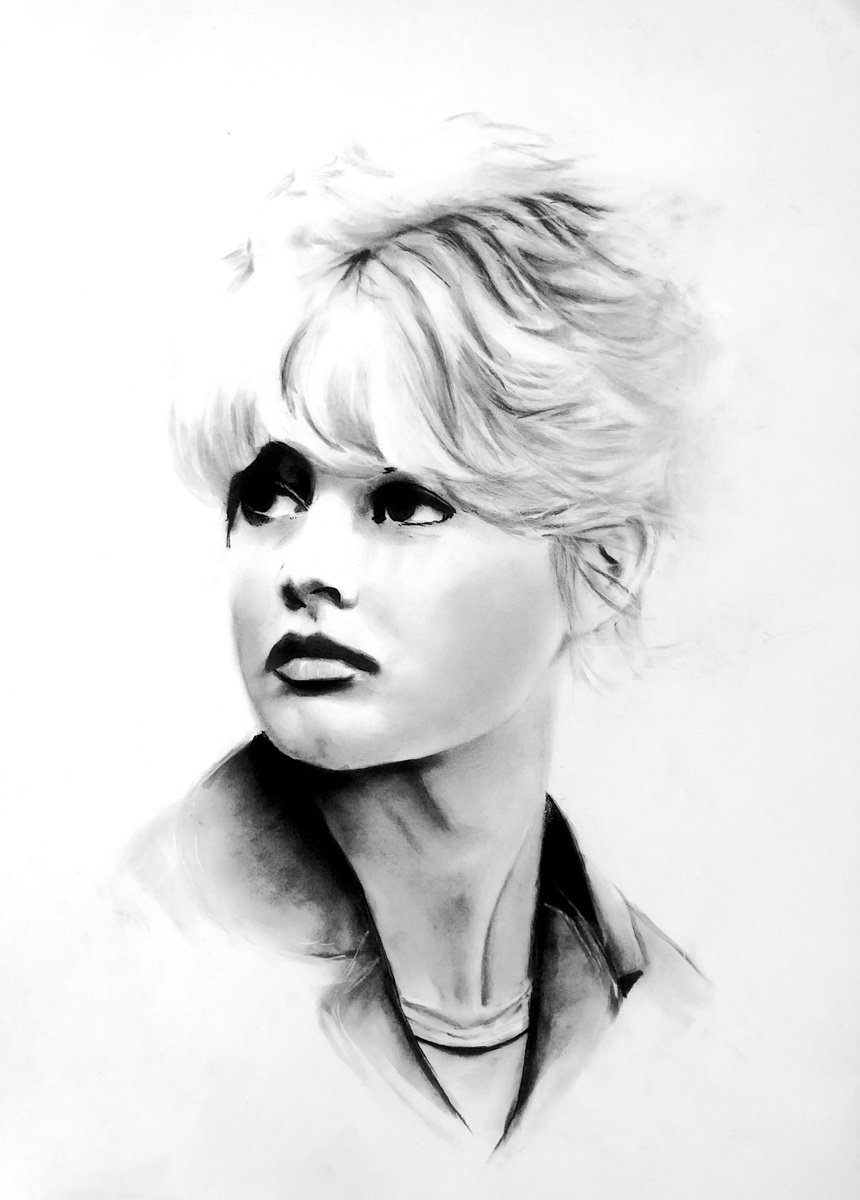 Photorealistic Charcoal Drawing , Brigitte By Denny Stoekenbroek, 17 X 23, Artwork For Sale On Artfinder