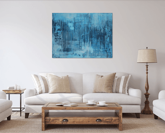 Blue Sea Tie-Dye Wabi-Sabi #8 48x36" abstract by Bo Kravchenko