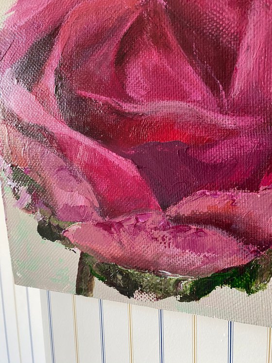 “Rose alone” square original acrylic painting on canvas