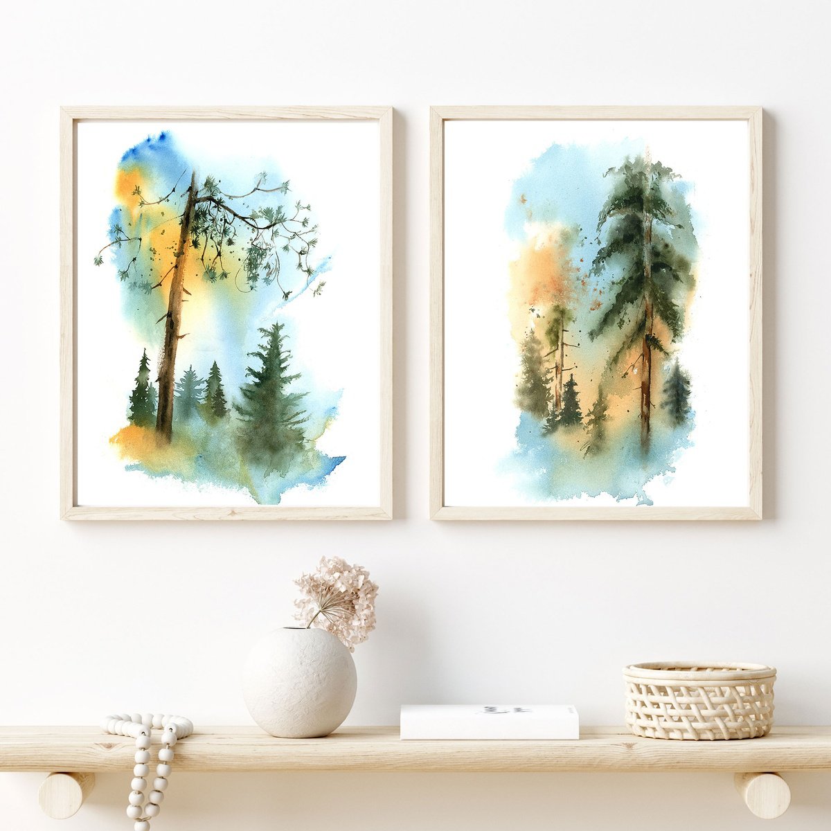 Impressionistic Watercolour , Coniferous Forest - Diptych By Olga Tchefranov (Shefranov), 22 X 15, Artwork For Sale On Artfinder