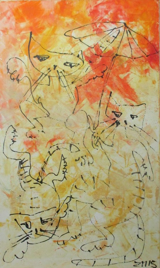 wild cats party xl Oilpainting  23,5 x 39,4inch