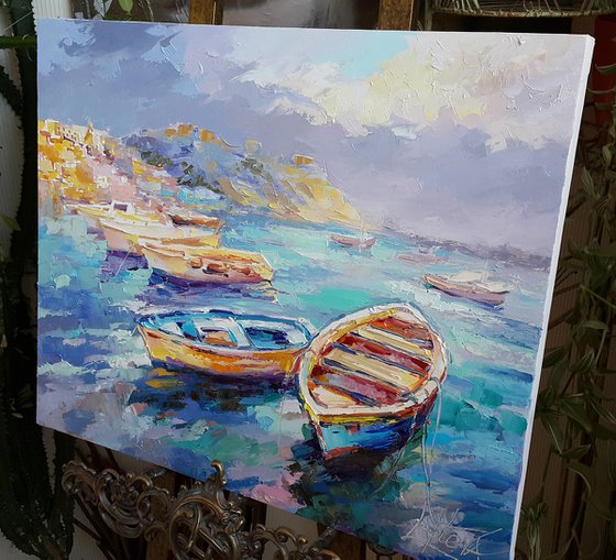 Boats in the bay - painting landscapes