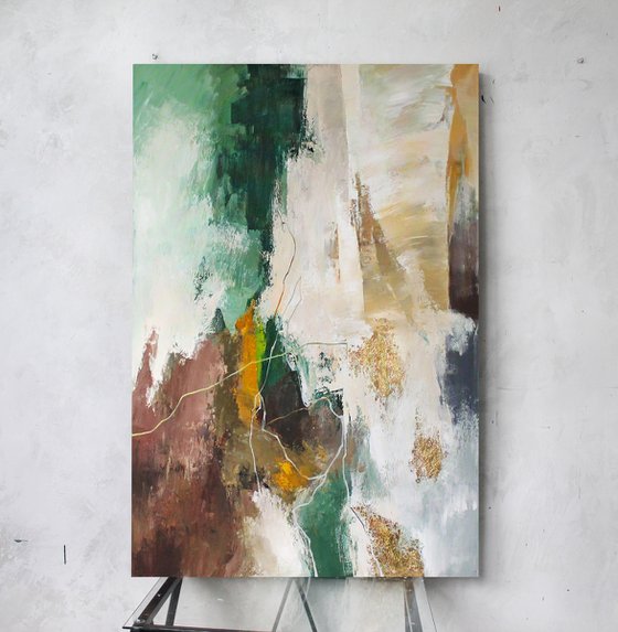 "Green Glory 2" Green brown abstract art