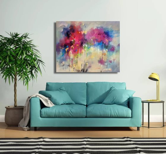 Pink Blue Motion. Large Abstrct  Painting