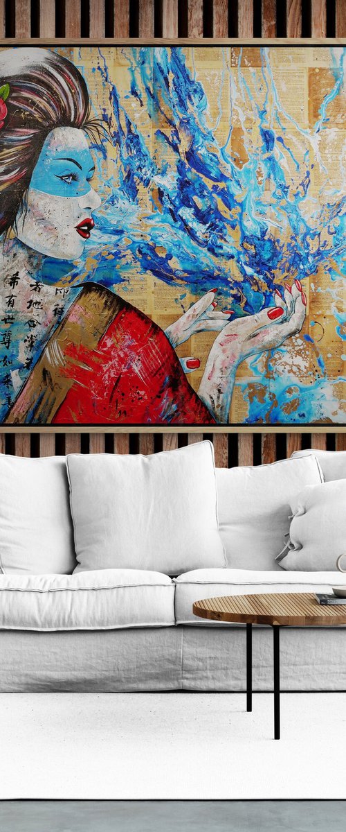 Kirei Cherry 200cm x 120cm Textured Book Page Urban Pop Art by Franko