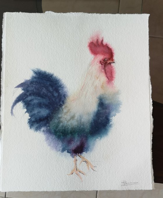 Watercolor Rooster Painting (13"x 15")