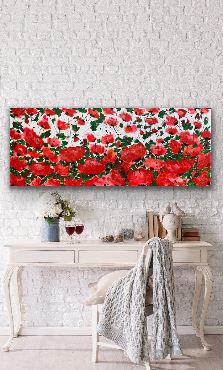 59 x 23,5( 150x60cm), Garden of Joy 31, red pink flowers by Veronica Vilsan