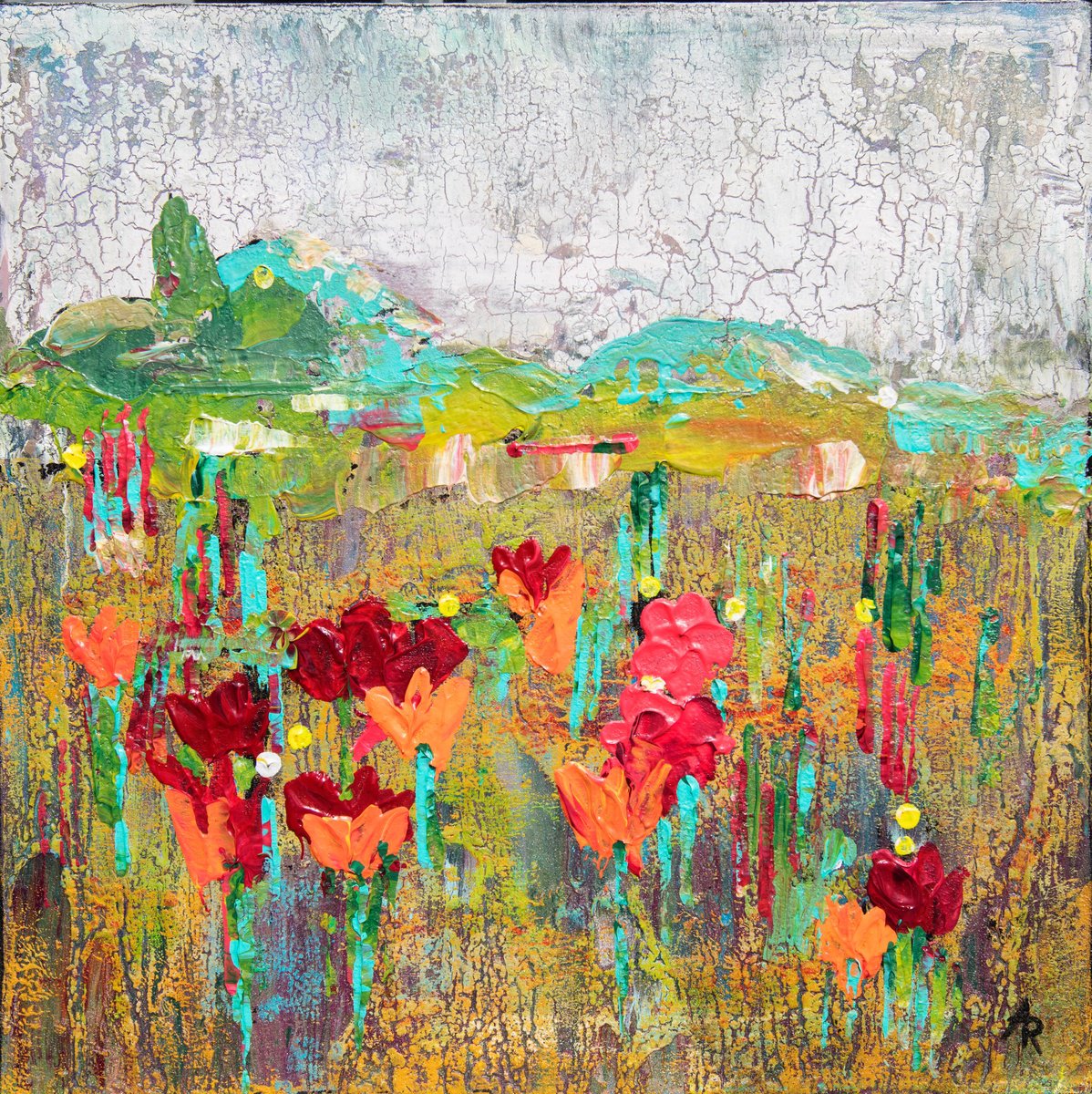 Organic Landscape Acrylic Painting By Ariadna De Raadt, 12 X 12, Shifting Landscape 2, Original Artwork