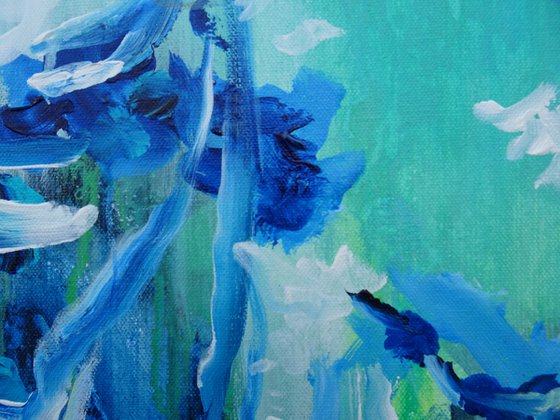 Abstract Tropical Flowers. Floral Garden. Blue Abstract Flowers. (51x51cm) Modern Art