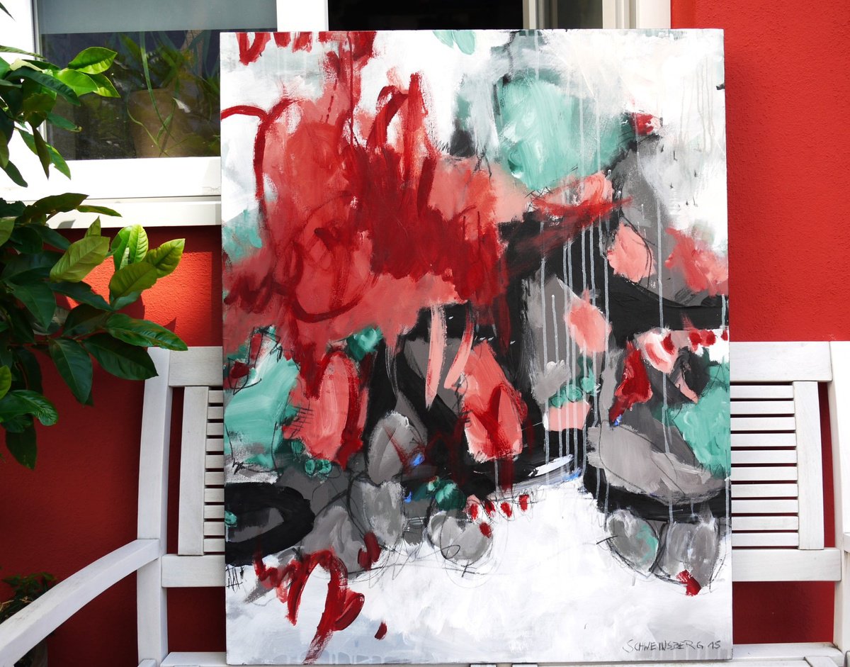 Expressive Abstract Painting By Daniela Schweinsberg, 31 X 39, In The Lithic Ocean, Original Artwork