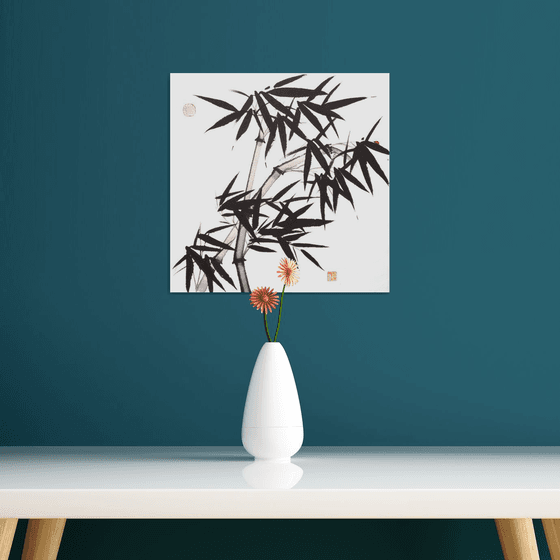 Two Bamboos with a Red Ladybug