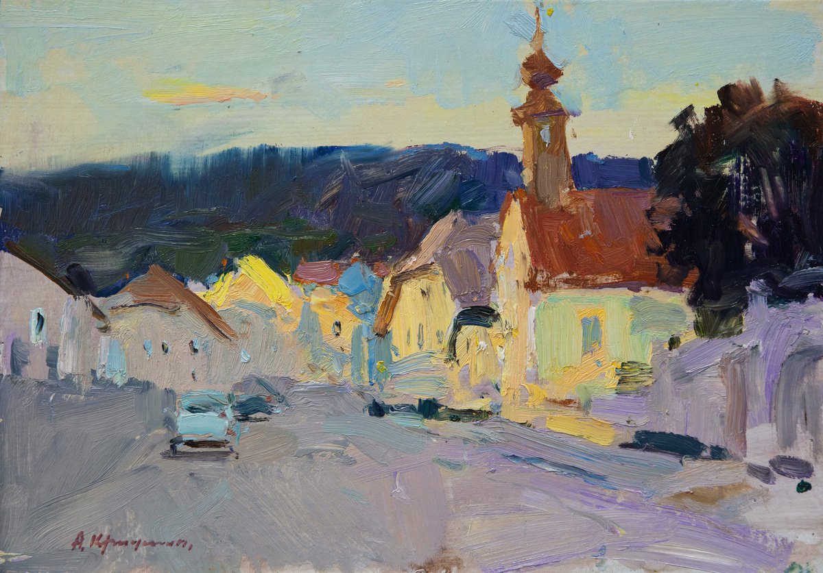 Impressionistic Landscape Oil Painting By Aleksandr Kryushyn, 16 X 11, Summer Evening. Aigen, Original Artwork