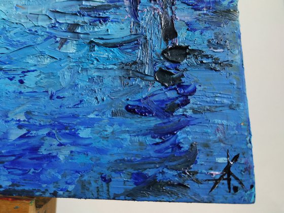 Painting Blue heart of italy - Venice Gondola, oil painting, venice painting, arhitecture