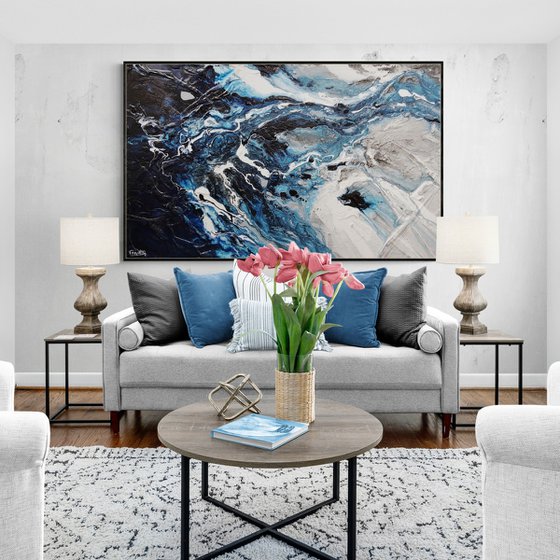 Slate and Ocean 160cm x 100cm Textured Abstract Art