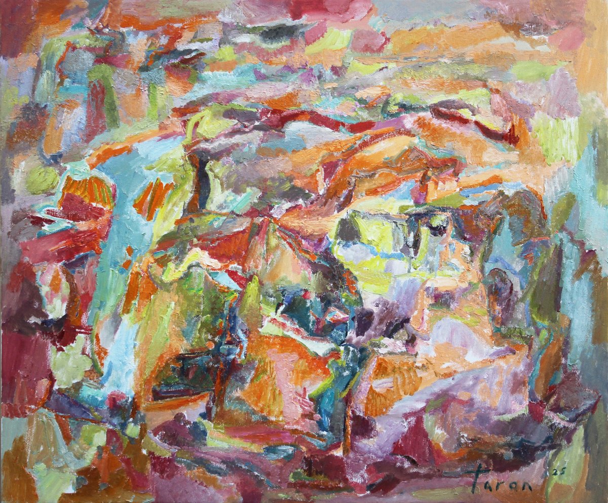Abstract Landscape Oil Painting By Taron Khachatryan, 24 X 20", Autumn Abstraction, Original Artwork