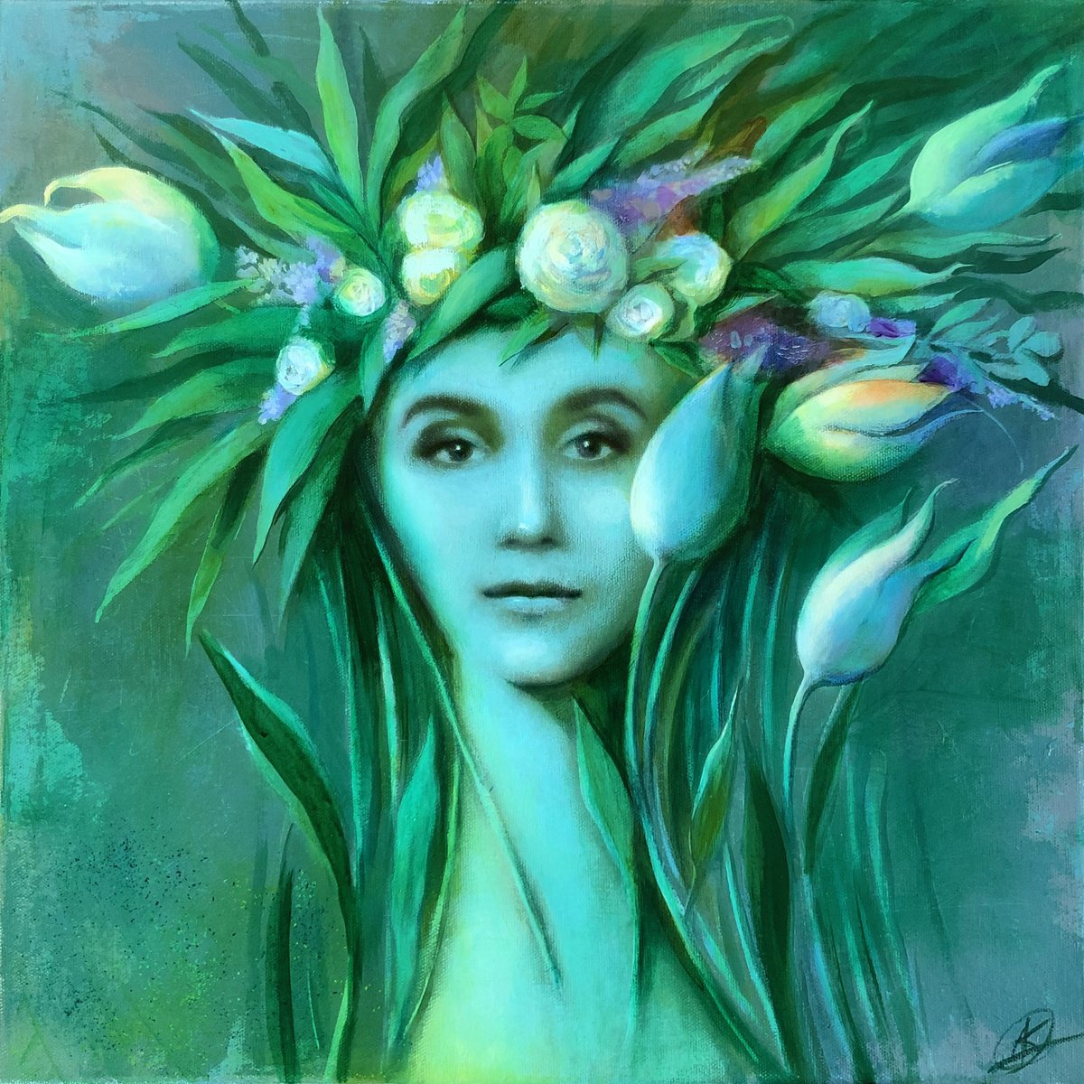 Flora in emerald tones by Agnese Kurzemniece