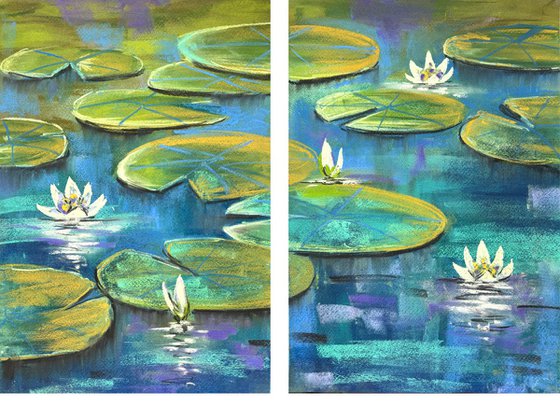 Water lilies Set of 2 Pastel