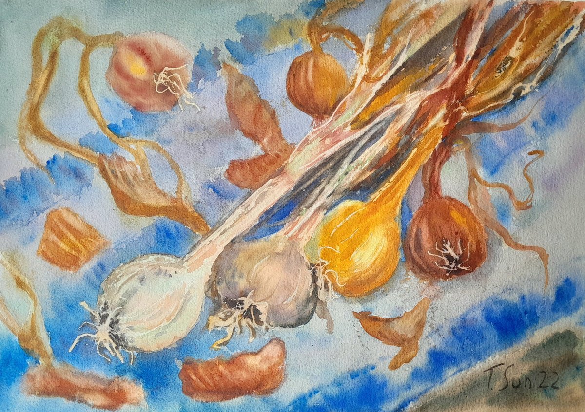 Impressionistic Watercolour , Garlic And Onion By Tanya Sun, 20 X 14, Artwork For Sale On Artfinder