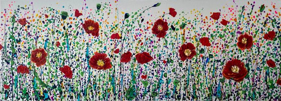 Poppy Field Palette Knife and Splatter Painting