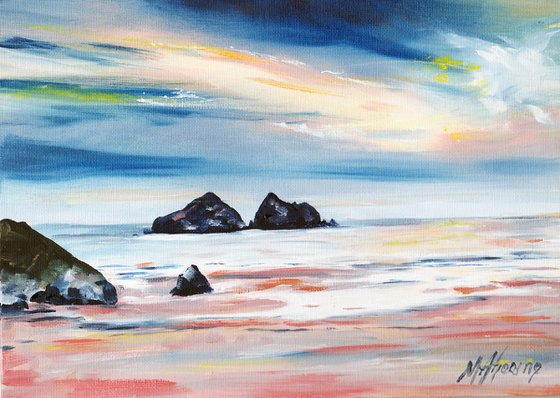 Hollywell Bay, Cornwall. An Original Oil Painting on Canvas Board
